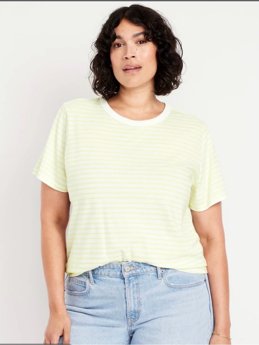 Old Navy Striped Crewneck Tee in Pale Yellow and White